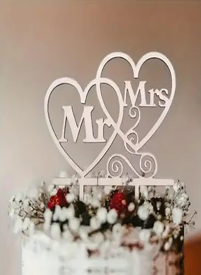 Cliths Wooden Mr & Mrs Cake Topper for Wedding Engagement Double Heart Rustic Wood Cake Decoration Bride Groom Party Supplies Mr and Mrs Cake Topper for Anniversary, 5.31x5.24 Inch - Image 5